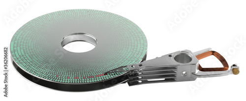 Foto: hard disk platter and actuator arm hard disk platter and actuator arm