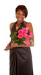 Happy African American Woman  Posing with Roses