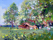 gemalte landschaft mit bauernhof