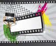 Vector: Movie background with filmstrip and director's chair Movie background with filmstrip and director's chair