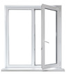 White plastic double door window isolated on white background
