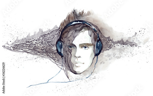Illustration: man listen to music in headphones (series C) man listen to music in headphones (series C)