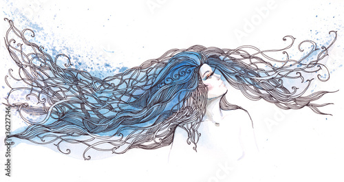 Illustration: beautiful woman with ornate hair beautiful woman with ornate hair