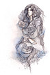 Illustration: woman dressed in roses flowers woman dressed in roses flowers