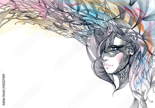 Illustration: beautiful woman with ornate hair beautiful woman with ornate hair