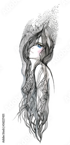 Illustration: beautiful woman with ornate hair beautiful woman with ornate hair