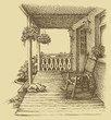 Ink drawing comfortable rocking chairs on the veranda Ink drawing comfortable rocking chairs on the veranda