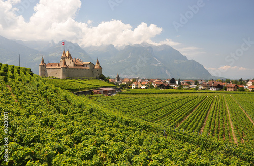Photo: Chateau d'Aigle among vineyards. Switzerland Chateau d'Aigle among vineyards. Switzerland