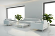 Minimal white interior with white sofa set rendering