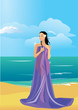 Vector: Beautiful naked woman wrapped in a towel on beach Beautiful naked woman wrapped in a towel on beach