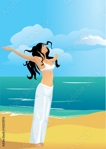 Vector: Beautiful, slim and strong woman on beach Beautiful, slim and strong woman on beach