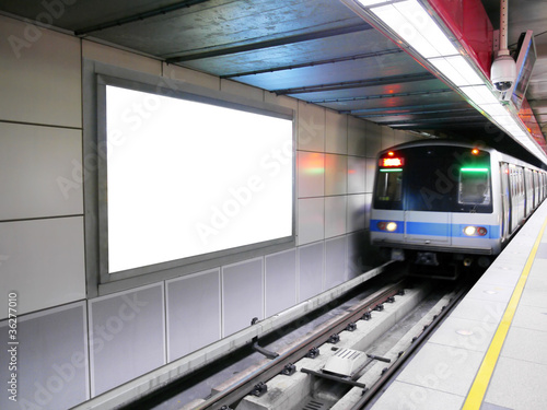 Photo: Blank billboard in subway station Blank billboard in subway station
