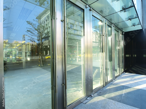 Photo: Transparent door of modern building Transparent door of modern building