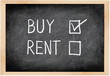 Buy not rent blackboard concept