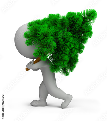 Illustration: 3d small people carrying the Christmas tree 3d small people carrying the Christmas tree