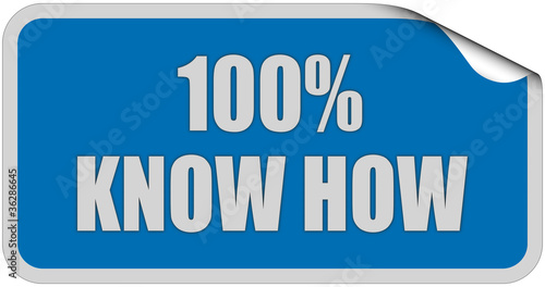 Illustration: Sticker blau eckig curl oben 100% KNOW HOW Sticker blau eckig curl oben 100% KNOW HOW
