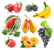 set fresh fruits with green leaves set fresh fruits with green leaves