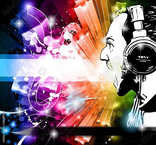 Vector: Disco Event Background with Disk Jockey Disco Event Background with Disk Jockey