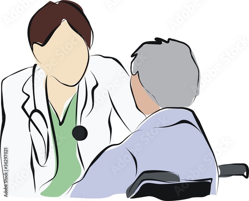 Illustration: vector of doctor speak with old patient man vector of doctor speak with old patient man