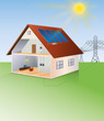 illustration of a house with solar cells on the roof