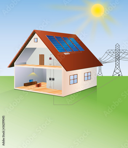 Vektor: illustration of a house with solar cells on the roof illustration of a house with solar cells on the roof