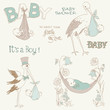 Vintage Baby Boy Shower and Arrival Doodles Set - design element