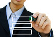 Young hand drawing plan on a clear screen