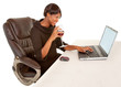 African American Woman Texting to Someone While Drinking Wine
