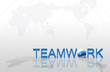 Hand and word Teamwork, business concept, on map background Hand and word Teamwork, business concept, on map background