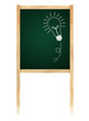 bulb idea on Greenboard with wooden frame isolate on white