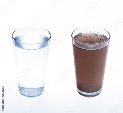 Photo: Clean and dirty water in drinking glass - concept Clean and dirty water in drinking glass - concept