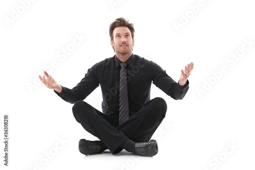 Photo: Businessman in tailor seat waiting for good luck Businessman in tailor seat waiting for good luck