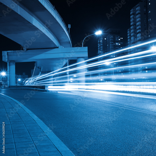 Photo: light trails under the viaduct light trails under the viaduct