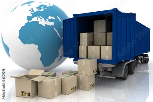 Illustration: container of truck with boxes on white container of truck with boxes on white