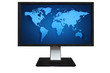 Computor LCD Monitor with blue world map isolated on white backg