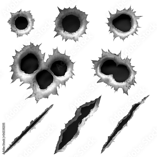 Illustration: BULLET HOLES AND SLASHES BULLET HOLES AND SLASHES