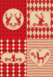 christmas pattern with deer labels, vector