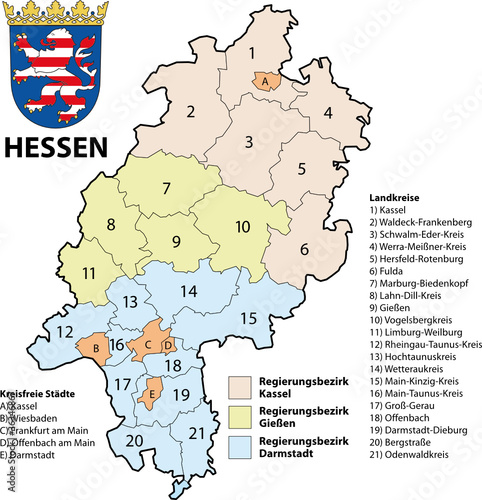 Vektor: Kreiskarte Hessen Kreiskarte Hessen