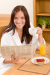 Breakfast at home happy woman with coffee