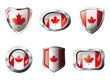 Vector: Canada set shiny buttons and shields of flag with metal frame - Canada set shiny buttons and shields of flag with metal frame -