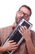 Geek in love with his keyboard
