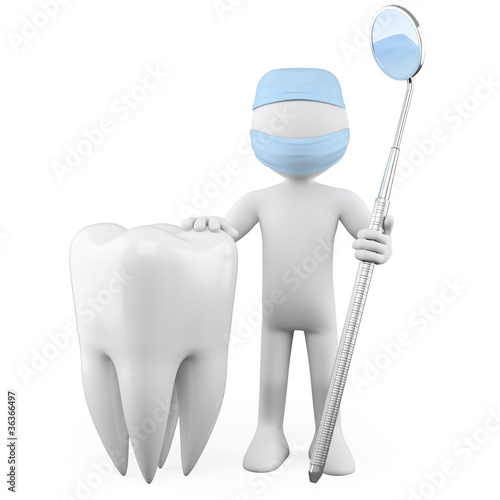 Illustration: Dentist with a tooth and a mouth mirror Dentist with a tooth and a mouth mirror