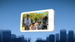 Smartphone showing a family riding bikes
