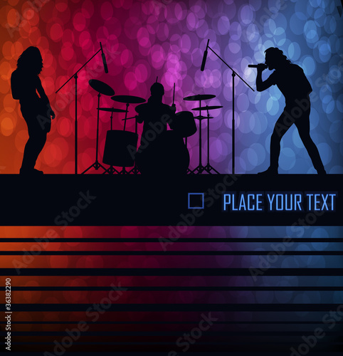 Vettoriale: Rock band vector background with neon lights Rock band vector background with neon lights