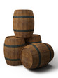 four old wooden barrels - 3d illustration isolated on white