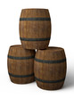 three old wooden barrels - 3d illustration isolated on white