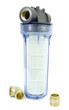 Filter for water with a transparent housing