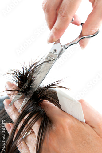 Photo: Hair cutting with scissors Hair cutting with scissors
