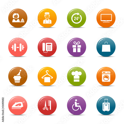 Vector: Colored dots - Hotel icons Colored dots - Hotel icons