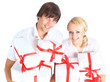 Photo: young couple and gift young couple and gift